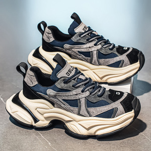 Zapatos de cuero de diseño casual para hombre, de marca de moda, con tacto de alta gama, ligeros, de lujo, con suela gruesa para aumentar la altura, estilo estudiantil, tipo dad shoes. - Product Image 1