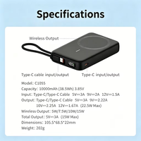 Batterie externe magnétique ultra-mince 10000 mAh avec câble Type-C intégré et support pliable – Chargeur portable ultra-plat – Approvisionnement direct usine