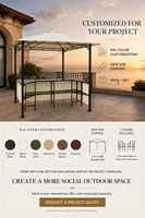 Bar de jardin extérieur avec gazebo 2,4x2,4m, poteaux en acier 40x40mm, double toit, abri pour barbecue, bar en verre noir, 2 tabourets