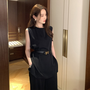 Setelan Wanita Musim Panas 2026 Grosir, Atasan Tanpa Lengan Premium Prancis, Celana Kasual Kaki Lebar Pinggang Tinggi - Product Image 4