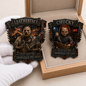 Moneda de desafío personalizada de aleación de zinc 3D con diseño de Noche de Terror, muñeco fantasmal de asesinio, acabado antiguo, coleccionable, diseño gratuito - Product Image 1