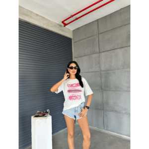 Camiseta Básica para Mujer con Estampado de Corazón, 100% Algodón Jersey, Transpirable, Manga Regular, Impresión Serigráfica - Product Image 1