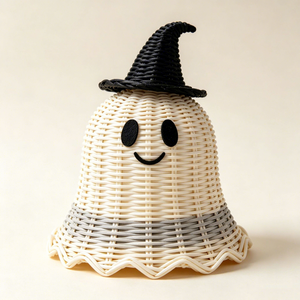 Exclusivité transfrontalière pour la décoration d'Halloween : Fantôme au chapeau noir, visage souriant mignon, ornement en plastique fait main, fabriqué en Chine - Product Image 1
