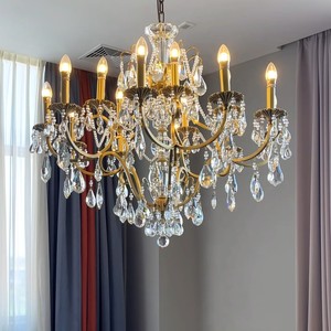 Lámpara de Araña Comercial de 12 Bombillas, Estilo Americano Vintage, de Cobre y Cristal, para Restaurante, Salón de Belleza, Sala de Estar y Dormitorio - Product Image 1