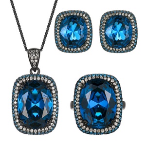 High Quality Eco-friendly Copper 13*18MM Blue Cubic Zirconia Black Gold Plated <b>Necklaces</b> Earrings Set <b>Statement</b> Jewelry Sets - Product Image 1