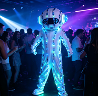Costume de robot futuriste à LED, blanc, en peluche, lumineux, pour adulte, en coton, pour homme, DJ, fête, festival, cosplay