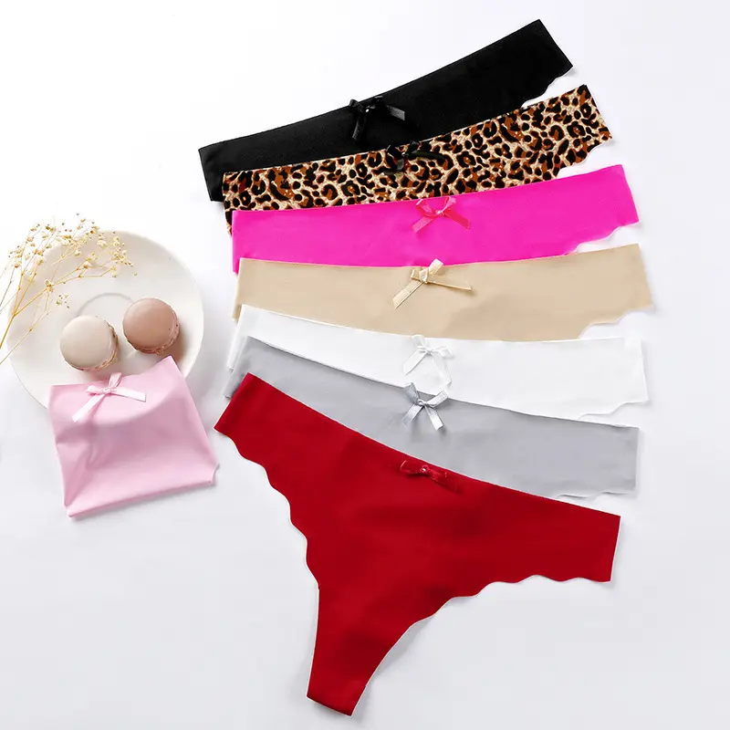 Wave Design Trim Indah Mulus Satin Nilon Thong Celana Dalam Gadis