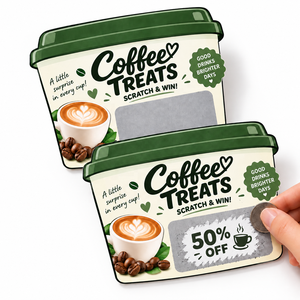 Free Design Instant Prize Digital Printing Die Cut Custom Shape Coffee Store Game Reward <b>Scratch</b> Off Cards - Product Image 1