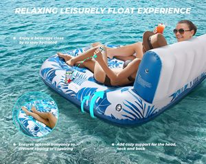 Pool Lounger for 1 2 3 Persons Extra <b>Large</b> Tanning Recliner Float Chair with Backrest Footrest <b>Cup</b> Holder Pool Lake Beach - Product Image 4