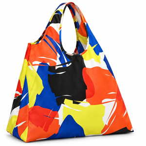 Sac de courses pliable à motif géométrique, grande capacité, en tissu non tissé, réutilisable, avec poignée découpée - Product Image 5