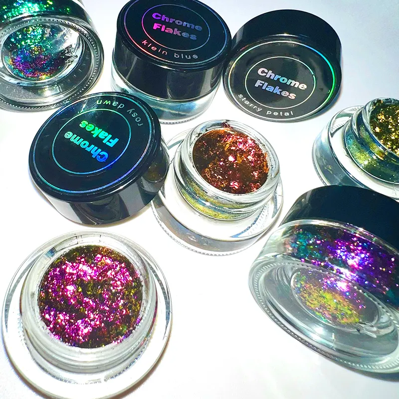 High quality Transparent New multichrome Chameleon Pigment Pink Glitter Flakes Gel Eyeshadow Set