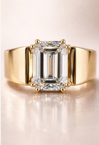 Emerald Cut Lab <b>Diamond</b> <b>Ring</b>, Wide Gold Band, Statement Wedding <b>Ring</b> (IGI Certified) - Product Image 6