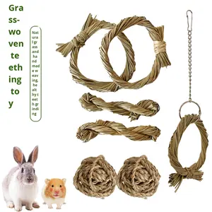 Doğal su dokuma çim topu yüzük çiğnemek oyuncaklar için küçük evcil hamster kobay sıkıntı kabartma diş taşlama el yapımı çim - Product Image 1