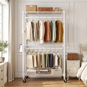 MZG Vente en gros – Portant à vêtements robuste à 3 niveaux réglable en métal blanc avec double tringle de suspension - Product Image 2