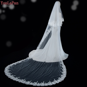 YouLaPan V105 Velo de Novia Doble Encaje Estilo Catedral con Flores Bordadas a <span class=keywords><strong>Mano</strong></span>, Velo de Fiesta y Ceremonia con Peineta Metálica - Product Image 1