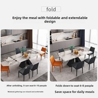 Table à manger rectangulaire extensible et pliable en dalle de pierre, avec structure en acier au carbone – Design moderne minimaliste nordique italien haut de gamme pour