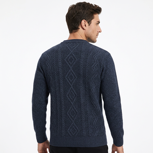 Pull-over en polyester épais et chaud pour homme, à motif géométrique, doublé polaire, idéal pour l'automne et les tenues décontractées des hommes d'âge mûr - Collection transfrontalière - Product Image 4