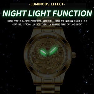 Luxury Fngeen Embossed Golden Dragon Stainless Steel Men's Quartz Movement <b>Waterproof</b> Quartz Wrist <b>Watch</b> Diamond-encrusted Red - Product Image 5