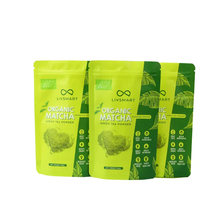 Stand Up Organic Matcha Green Tea Powder Pouch Highest Quality Japanese Style Matcha Plastic Packaging Bag