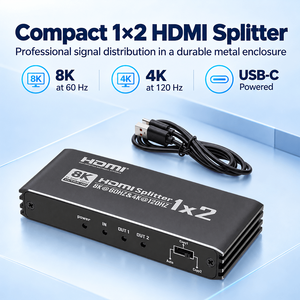 ตัวแยกวิดีโอ 8K 1x2 พอร์ต 1 เข้า 2 ออก ตัวคัดลอกวิดีโอ HDCP 2.3 อะแดปเตอร์แสดงผลโลหะสำหรับการตั้งค่าจอภาพ 2 จอ - Product Image 5