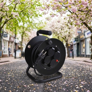 Enrouleur de câble en aluminium vide robuste, rallonge électrique 3 prises 13A avec disjoncteur thermique, homologation CE, étanche IP44 pour extérieur - Product Image 3