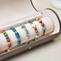 Portable Cylindre Perlé Poussière Ronde Bijoux PU Boîte Portable Bracelets Organisateur pour Étui De Voyage et Affichage De Cadeaux