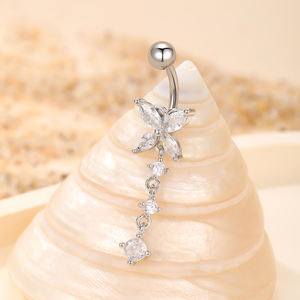 स्टेनलेस स्टील बाहरी थ्रेडेड राउंड ज़िरकॉन डांगले शरीर के भेदी गहने दिल पेट बटन छल्ले - Product Image 3