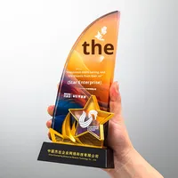 Ensemble de trophées en cristal personnalisés |   Récompense de reconnaissance des employés haut de gamme en or/argent/bronze avec gravure colorée pour les événements d'entreprise