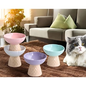 Desain baru es krim bentuk keramik kucing anjing mangkuk air mangkuk makanan melindungi leher tulang belakang tidak licin mengangkat mangkuk hewan peliharaan - Product Image 3