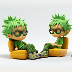 Cartoon Toy Green Hair Glasses Boy PVC Figure Q Version <b>Mini</b> Figurine <b>Desk</b> Decoration For Kids 8 13 Years - Product Image 5