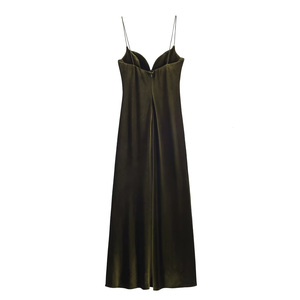 <span class=keywords><strong>Robe</strong></span> en velours sur mesure pour femmes, col en V, bretelles spaghetti, dos nu, pour soirée, sexy, luxueuse, vintage, décontractée - Product Image 5