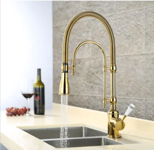 2019 Homedec Brass Body Deck Mounted tap cold and hot mixer Spring royal brass gold kitchen faucet