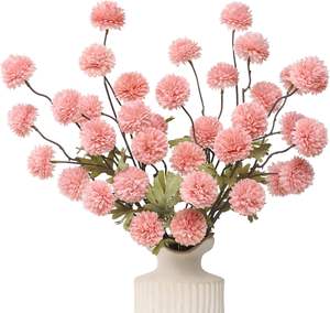 Flor de seda de crisantemo simulada de 5 cabezas, tipo diente de león, para decoración de bodas y sala de estar, mini bola de colores otoñales, estilo tenis de mesa - Product Image 1