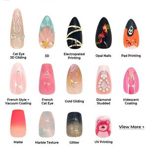 24 faux ongles réutilisables style français, demi-couverture 3D, à presser, longs, <span class=keywords><strong>avec</strong></span> <span class=keywords><strong>strass</strong></span>, pour femmes, kit de manucure DIY - Product Image 6