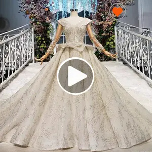 HTL855 Jancember v neck long train heavy beaded wedding dress shenzhen ball gown wedding dresses