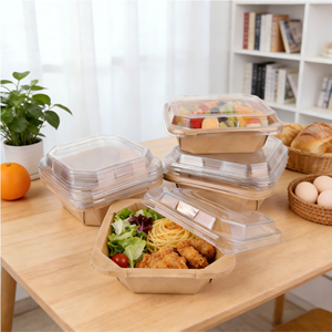 Экологичная коробка для фруктового салата из крафт-бумаги, прямоугольный контейнер, квадратный бумажный ланч-бокс, восьмиугольная бумажная миска для еды - Product Image 1