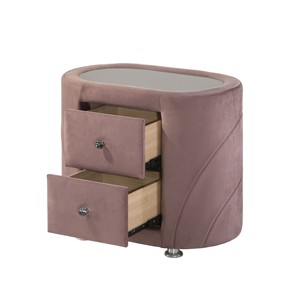 Comodino in Velluto Rosa con Due Cassetti e Gambe in Metallo Cromato, Arredamento per Camera da Letto - Product Image 4