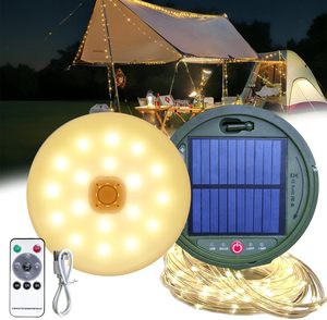 Lampe de camping solaire LED rechargeable par USB, étanche IP44, télécommande, câble de 10 m, 100 LED, lumière chaude + RGB, faisceau à 360°, haute luminosité - Product Image 1