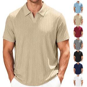 Polo jacquard décontracté d'été pour homme, respirant, à manches courtes, rayé, 100 % polyester, vêtement de loisirs - Product Image 1