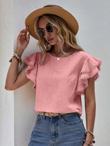 Camicia <span class=keywords><strong>a</strong></span> <span class=keywords><strong>maniche</strong></span> corte estiva Casual da donna <span class=keywords><strong>a</strong></span> girocollo europeo e americano 2025 camicia <span class=keywords><strong>a</strong></span> <span class=keywords><strong>pipistrello</strong></span> <span class=keywords><strong>con</strong></span> foglie di loto - Product Image 2