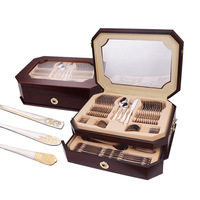 Vente en gros 72pcs Conjunto De Talheres couverts en acier inoxydable plaqué or ensemble de couverts de luxe avec caisse en bois