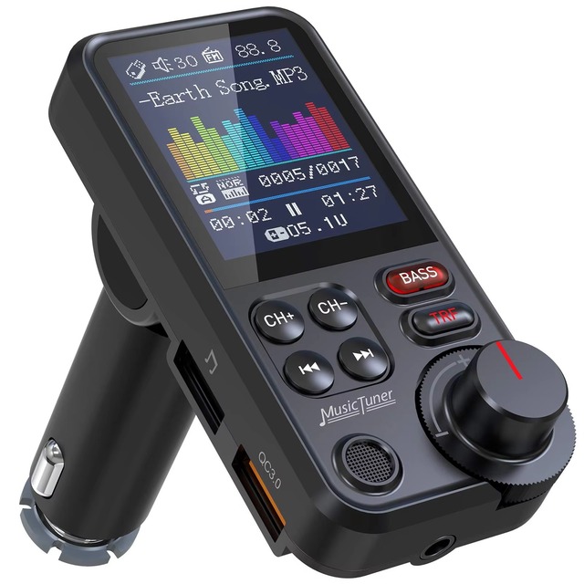 BT93 1.8" Color Screen Wireless BT 5.0 FM Transmitter QC3.0 Fast Charging MP3 Player