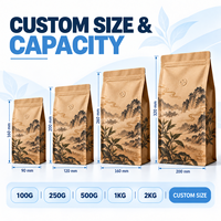Sachet de thé Pu'er en papier kraft sans fenêtre, scellé sur huit côtés avec valve, pour la vente au détail et en gros