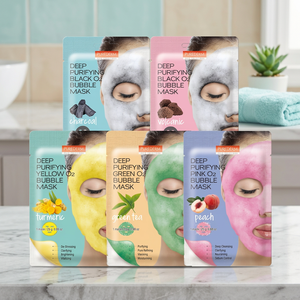 PUREDERM Deep Purifying <b>Black</b> O2 Bubble Mask Charcoal, Volcanic, Turmeric, Green Tea, Peach Made in Korea - Product Image 3