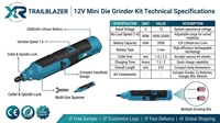 Kit de mini-meuleuse sans fil 12V portable avec 2 batteries et 20 accessoires pour le polissage, la gravure et le meulage de précision DIY