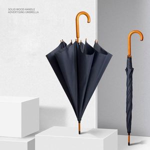 WSY4322 Wholesale 27'' <b>Large</b> Size Golf <b>Umbrella</b> Windproof Double Layer <b>Umbrella</b> Wooden Handle - Product Image 2