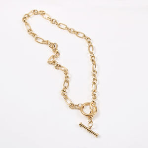 Collar de palanca de cadena de eslabones ovalados gruesos chapados en oro de 18 quilates, Gargantilla de acero inoxidable resistente al agua, joyería para mujer - Product Image 3