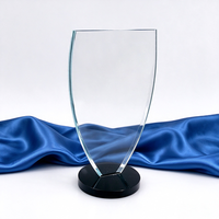 Plaque de récompense en cristal transparent exquis, personnalisable, avec base ronde noire, pour souvenir d'entreprise