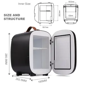 Kulkas Mini 4 Liter 6 kaleng portabel, kulkas ACDC pendingin dan penghangat pribadi untuk kamar tidur mobil kantor hitam