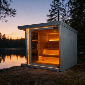 Sauna Exterior Cuadrada Negra Eco para 6-8 Personas, con Calefactor de 6KW, Iluminación LED, Vapor de Cedro, Infrarrojos, Seca, con <span class=keywords><strong>Ducha</strong></span> - Product Image 2